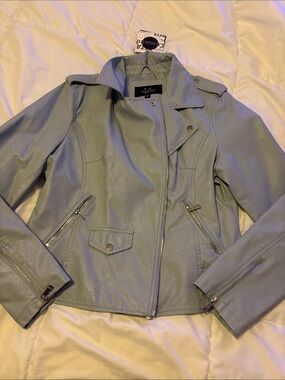 NWT light blue leather jacket
